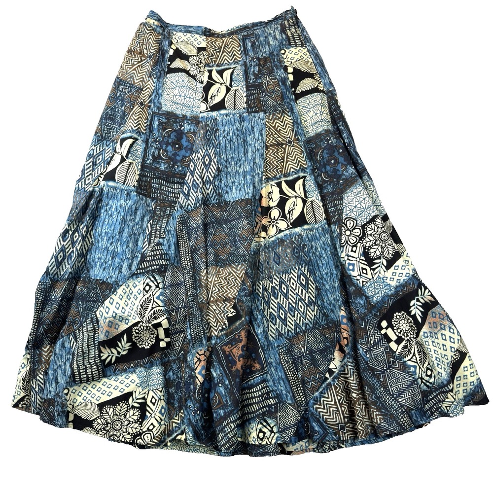 Chico's Patchwork flowy Cotton Lined Skirt Boho Mini/Maxi Size1 (8/10)